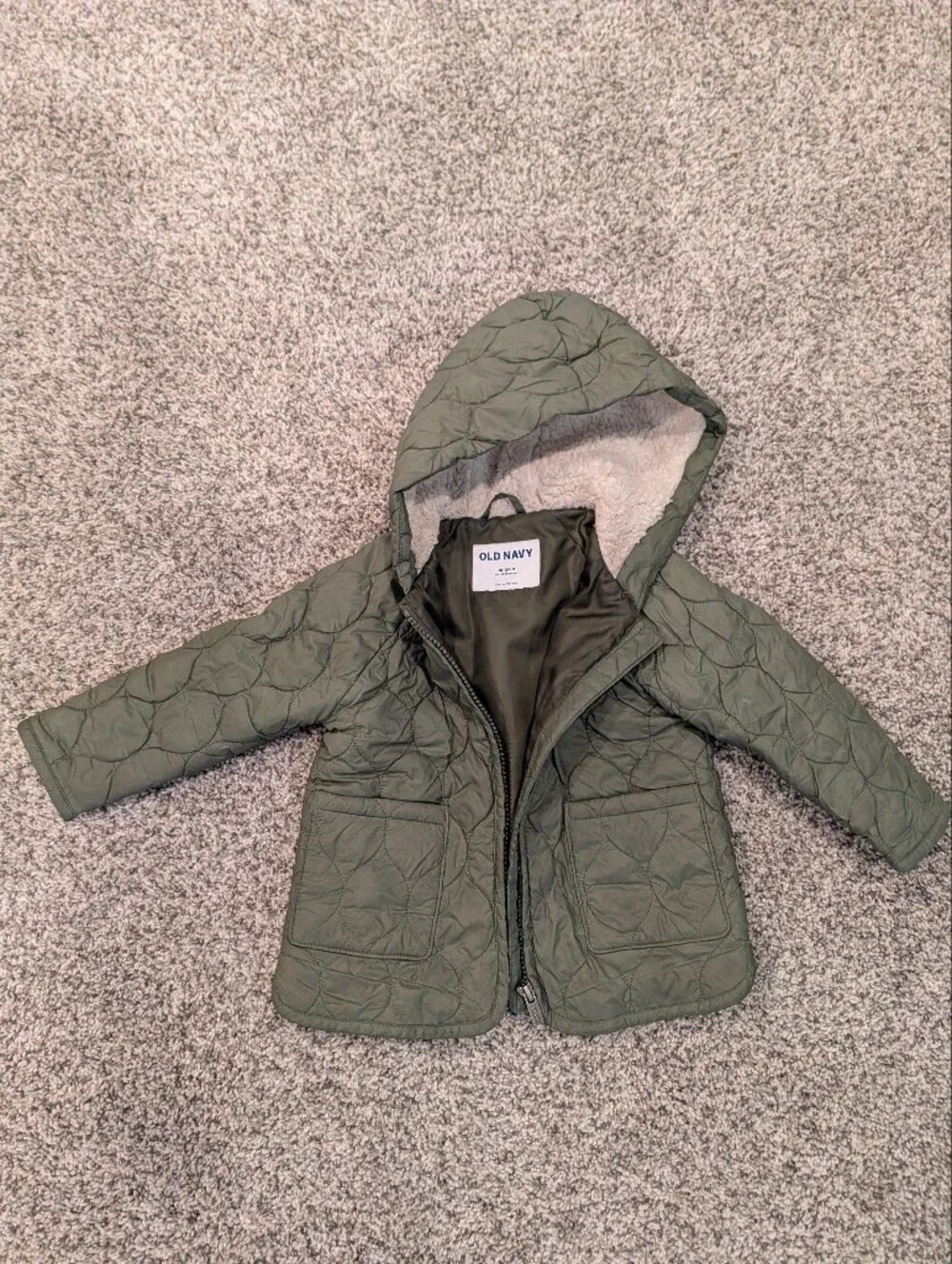 Old Navy Olive Green Quilted Hooded Puffer Jacket